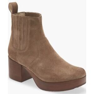Chocolat Blu Veera Suede Taupe Brown Chunky Heel Platform Booties